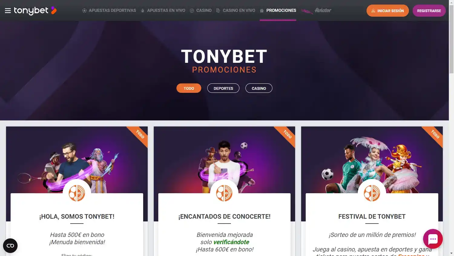 Vista previa de casino, apuestas y casino en vivo de TonyBet